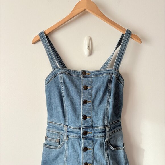 Free People Denim Button Front Gracie Pinafore Dress Size 8 - Picture 5 of 8